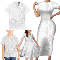 Tonga White Sunday Family Matching Short Sleeve Bodycon Dress and Hawaiian Shirt Manuia le Aso Sa o Tamaiti Heilala With Ngatu Pattern LT14 - Polynesian Pride