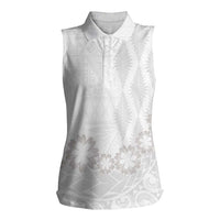 Tonga White Sunday Women Sleeveless Polo Shirt Manuia le Aso Sa o Tamaiti Heilala With Ngatu Pattern LT14 Female White - Polynesian Pride