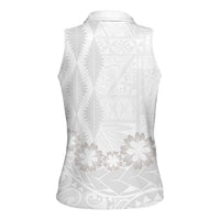 Tonga White Sunday Women Sleeveless Polo Shirt Manuia le Aso Sa o Tamaiti Heilala With Ngatu Pattern LT14 - Polynesian Pride