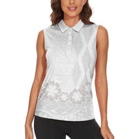 Tonga White Sunday Women Sleeveless Polo Shirt Manuia le Aso Sa o Tamaiti Heilala With Ngatu Pattern LT14 - Polynesian Pride