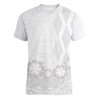 Tonga White Sunday Women V-Neck T-Shirt Manuia le Aso Sa o Tamaiti Heilala With Ngatu Pattern LT14 Female White - Polynesian Pride