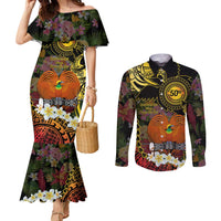 Papua New Guinea 50th Independence Anniversary Couples Matching Mermaid Dress and Long Sleeve Button Shirt Independen Stet bilong Papua Niu Gini LT14 Black - Polynesian Pride