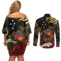 Papua New Guinea 50th Independence Anniversary Couples Matching Off Shoulder Short Dress and Long Sleeve Button Shirt Independen Stet bilong Papua Niu Gini LT14 - Polynesian Pride