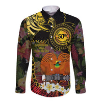 Papua New Guinea 50th Independence Anniversary Long Sleeve Button Shirt Independen Stet bilong Papua Niu Gini LT14 Unisex Black - Polynesian Pride