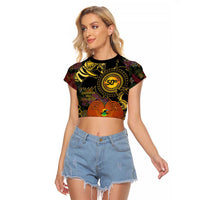 Papua New Guinea 50th Independence Anniversary Raglan Cropped T Shirt Independen Stet bilong Papua Niu Gini LT14 Female Black - Polynesian Pride