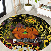 Papua New Guinea 50th Independence Anniversary Round Carpet Independen Stet bilong Papua Niu Gini LT14 Black - Polynesian Pride