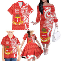 Personalised Kolisi Tonga Family Matching Off The Shoulder Long Sleeve Dress and Hawaiian Shirt Mate Maa Tonga Ngatu Pattern LT14 - Polynesian Pride