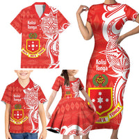 Personalised Kolisi Tonga Family Matching Short Sleeve Bodycon Dress and Hawaiian Shirt Mate Maa Tonga Ngatu Pattern LT14 - Polynesian Pride