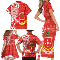 Personalised Kolisi Tonga Family Matching Short Sleeve Bodycon Dress and Hawaiian Shirt Mate Maa Tonga Ngatu Pattern LT14 - Polynesian Pride