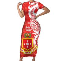 Personalised Kolisi Tonga Family Matching Short Sleeve Bodycon Dress and Hawaiian Shirt Mate Maa Tonga Ngatu Pattern LT14 Mom's Dress Red - Polynesian Pride