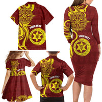 Personalised Tonga High School Family Matching Long Sleeve Bodycon Dress and Hawaiian Shirt THS Tongan Ngatu Pattern LT14 - Polynesian Pride