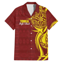 Personalised Tonga High School Family Matching Mermaid Dress and Hawaiian Shirt THS Tongan Ngatu Pattern LT14 Dad's Shirt - Short Sleeve Maroon - Polynesian Pride