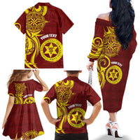 Personalised Tonga High School Family Matching Off The Shoulder Long Sleeve Dress and Hawaiian Shirt THS Tongan Ngatu Pattern LT14 - Polynesian Pride