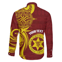 Personalised Tonga High School Family Matching Off The Shoulder Long Sleeve Dress and Hawaiian Shirt THS Tongan Ngatu Pattern LT14 - Polynesian Pride