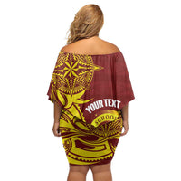 Personalised Tonga High School Family Matching Off Shoulder Short Dress and Hawaiian Shirt THS Tongan Ngatu Pattern LT14 - Polynesian Pride