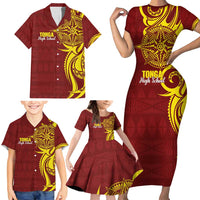 Personalised Tonga High School Family Matching Short Sleeve Bodycon Dress and Hawaiian Shirt THS Tongan Ngatu Pattern LT14 - Polynesian Pride