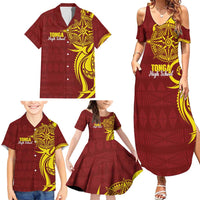 Personalised Tonga High School Family Matching Summer Maxi Dress and Hawaiian Shirt THS Tongan Ngatu Pattern LT14 - Polynesian Pride