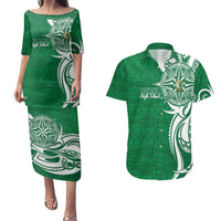 Personalised Liahona - Saineha High School Couples Matching Puletasi and Hawaiian Shirt Tongan Ngatu Pattern LT14 Green - Polynesian Pride