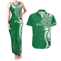 Personalised Liahona - Saineha High School Couples Matching Tank Maxi Dress and Hawaiian Shirt Tongan Ngatu Pattern LT14 Green - Polynesian Pride