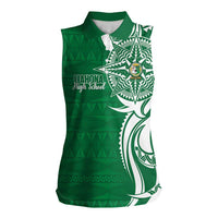 Personalised Liahona - Saineha High School Women Sleeveless Polo Shirt Tongan Ngatu Pattern LT14 Female Green - Polynesian Pride