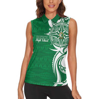 Personalised Liahona - Saineha High School Women Sleeveless Polo Shirt Tongan Ngatu Pattern LT14 - Polynesian Pride