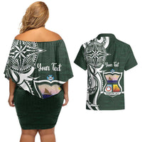 Personalised Tonga Takuilau College Couples Matching Off Shoulder Short Dress and Hawaiian Shirt Est 1975 Tongan Ngatu Pattern LT14 - Polynesian Pride