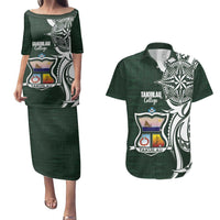 Personalised Tonga Takuilau College Couples Matching Puletasi and Hawaiian Shirt Est 1975 Tongan Ngatu Pattern LT14 Green - Polynesian Pride