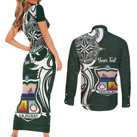 Personalised Tonga Takuilau College Couples Matching Short Sleeve Bodycon Dress and Long Sleeve Button Shirt Est 1975 Tongan Ngatu Pattern LT14 - Polynesian Pride