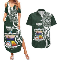 Personalised Tonga Takuilau College Couples Matching Summer Maxi Dress and Hawaiian Shirt Est 1975 Tongan Ngatu Pattern LT14 Green - Polynesian Pride
