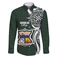 Personalised Tonga Takuilau College Family Matching Long Sleeve Bodycon Dress and Hawaiian Shirt Est 1975 Tongan Ngatu Pattern LT14 Dad's Shirt - Long Sleeve Green - Polynesian Pride