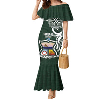 Personalised Tonga Takuilau College Family Matching Mermaid Dress and Hawaiian Shirt Est 1975 Tongan Ngatu Pattern LT14 Mom's Dress Green - Polynesian Pride