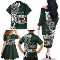 Personalised Tonga Takuilau College Family Matching Off The Shoulder Long Sleeve Dress and Hawaiian Shirt Est 1975 Tongan Ngatu Pattern LT14 - Polynesian Pride