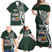 Personalised Tonga Takuilau College Family Matching Off Shoulder Maxi Dress and Hawaiian Shirt Est 1975 Tongan Ngatu Pattern LT14 - Polynesian Pride