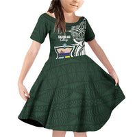 Personalised Tonga Takuilau College Family Matching Off Shoulder Short Dress and Hawaiian Shirt Est 1975 Tongan Ngatu Pattern LT14 Daughter's Dress Green - Polynesian Pride
