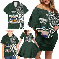 Personalised Tonga Takuilau College Family Matching Off Shoulder Short Dress and Hawaiian Shirt Est 1975 Tongan Ngatu Pattern LT14 - Polynesian Pride