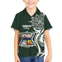 Personalised Tonga Takuilau College Family Matching Short Sleeve Bodycon Dress and Hawaiian Shirt Est 1975 Tongan Ngatu Pattern LT14 Son's Shirt Green - Polynesian Pride