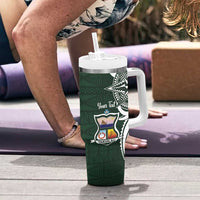 Personalised Tonga Takuilau College Tumbler With Handle Est 1975 Tongan Ngatu Pattern - Polynesian Pride