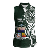 Personalised Tonga Takuilau College Women Sleeveless Polo Shirt Est 1975 Tongan Ngatu Pattern LT14 Female Green - Polynesian Pride