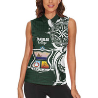 Personalised Tonga Takuilau College Women Sleeveless Polo Shirt Est 1975 Tongan Ngatu Pattern LT14 - Polynesian Pride