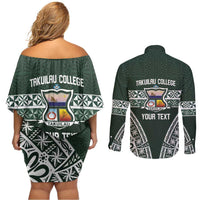 Personalised Tonga Takuilau College Couples Matching Off Shoulder Short Dress and Long Sleeve Button Shirt 50th Anniversary Ngatu Kupesi LT14 - Polynesian Pride
