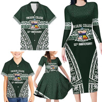 Personalised Tonga Takuilau College Family Matching Long Sleeve Bodycon Dress and Hawaiian Shirt 50th Anniversary Ngatu Kupesi LT14 - Polynesian Pride