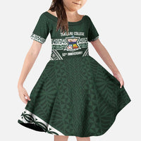 Personalised Tonga Takuilau College Family Matching Off Shoulder Maxi Dress and Hawaiian Shirt 50th Anniversary Ngatu Kupesi LT14 Daughter's Dress Green - Polynesian Pride
