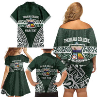 Personalised Tonga Takuilau College Family Matching Off Shoulder Short Dress and Hawaiian Shirt 50th Anniversary Ngatu Kupesi LT14 - Polynesian Pride