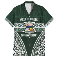 Personalised Tonga Takuilau College Family Matching Puletasi and Hawaiian Shirt 50th Anniversary Ngatu Kupesi LT14 Dad's Shirt - Short Sleeve Green - Polynesian Pride