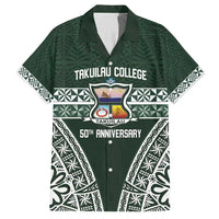 Personalised Tonga Takuilau College Family Matching Short Sleeve Bodycon Dress and Hawaiian Shirt 50th Anniversary Ngatu Kupesi LT14 Dad's Shirt - Short Sleeve Green - Polynesian Pride