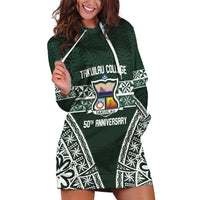 Personalised Tonga Takuilau College Hoodie Dress 50th Anniversary Ngatu Kupesi LT14 Green - Polynesian Pride