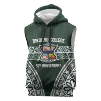 Personalised Tonga Takuilau College Sleeveless Hoodie 50th Anniversary Ngatu Kupesi LT14 Green - Polynesian Pride