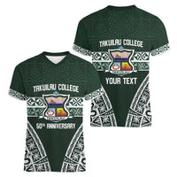 Personalised Tonga Takuilau College Women V-Neck T-Shirt 50th Anniversary Ngatu Kupesi LT14 - Polynesian Pride