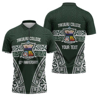 Personalised Tonga Takuilau College Zipper Polo Shirt 50th Anniversary Ngatu Kupesi LT14 - Polynesian Pride