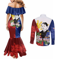 Philippines Rizal Day Couples Matching Mermaid Dress and Long Sleeve Button Shirt Filipino Sampaguita Grunge Style LT14 - Polynesian Pride